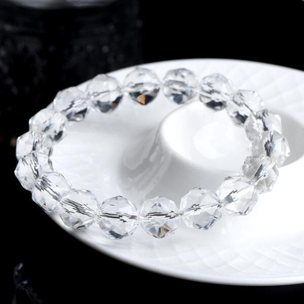 8 - 12mm facet surface round shape genuine natural clear quartz beaded bracelet - Image 5