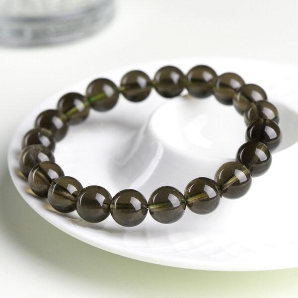 7 - 12mm facet surface round shape genuine natural green meteorite beaded bracelet - Image 5