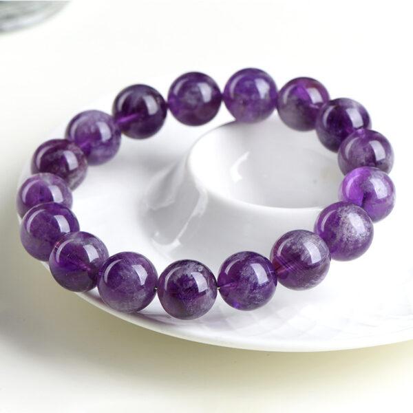 10 - 12mm round shape white impurities genuine natural amethyst beaded bracelet - Image 5