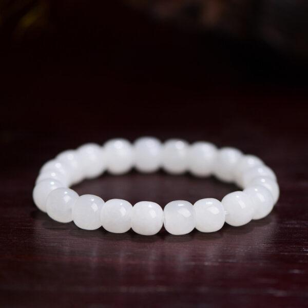 6 - 11mm round and drum shape 7A genuine natural white nephrite beaded bracelet - Image 6