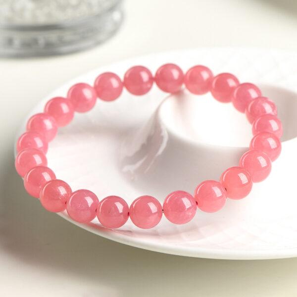 4mm - 12mm round shape genuine natural icy rhodochrosite beaded bracelet - Image 6