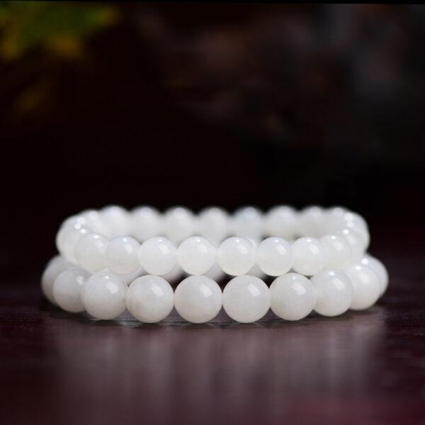 6 - 11mm round and drum shape 7A genuine natural white nephrite beaded bracelet - Image 7