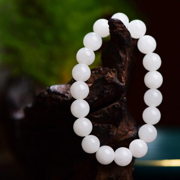 6 - 11mm round and drum shape 7A genuine natural white nephrite beaded bracelet - Image 8