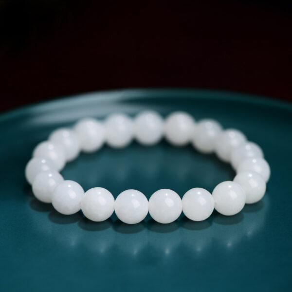 6 - 11mm round and drum shape 7A genuine natural white nephrite beaded bracelet - Image 9