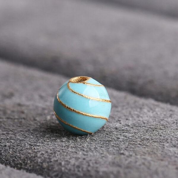 round shape gild sterling silver bead, golden line pattern colorful enamel bead - Image 6