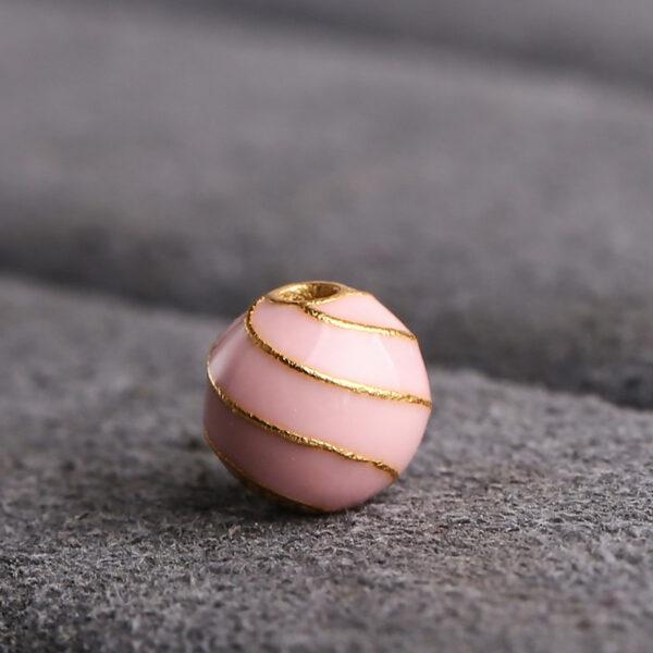 round shape gild sterling silver bead, golden line pattern colorful enamel bead - Image 7
