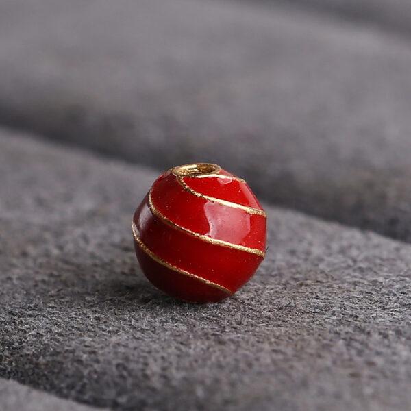 round shape gild sterling silver bead, golden line pattern colorful enamel bead - Image 8