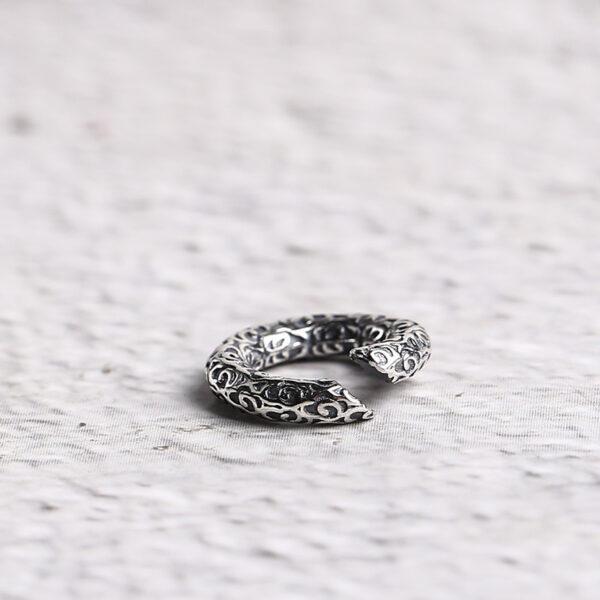 abstract cloud pattern open ring shape s925 sterling silver bead, oxidized silver open ring bead - Image 7