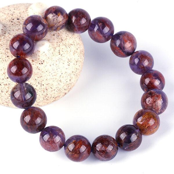 7A genuine natural amethyst rutilated quartz bracelet, 8 - 14mm round shape beaded bracelet
