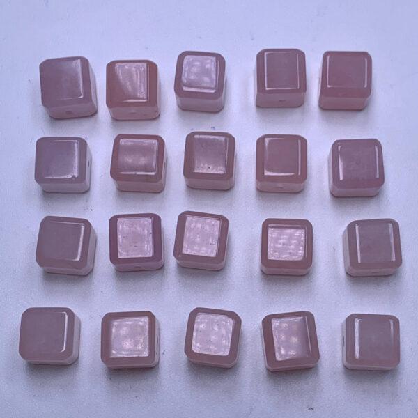 genuine natural rose quartz bead, pink bead, square bead, cube bead