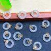ring shape genuine natural agate charm, flower pattern white agate charm bead