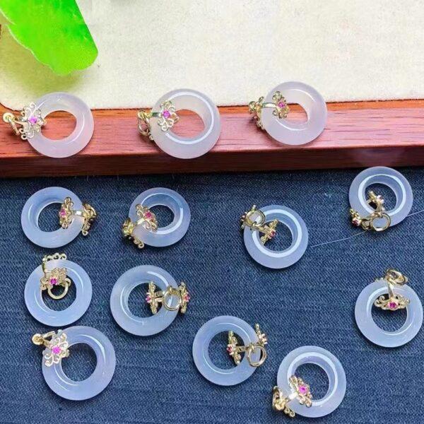 ring shape genuine natural agate charm, flower pattern white agate charm bead