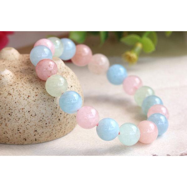5A genuine natural colorful morganite bracelet, 6 - 12mm round shape beaded bracelet
