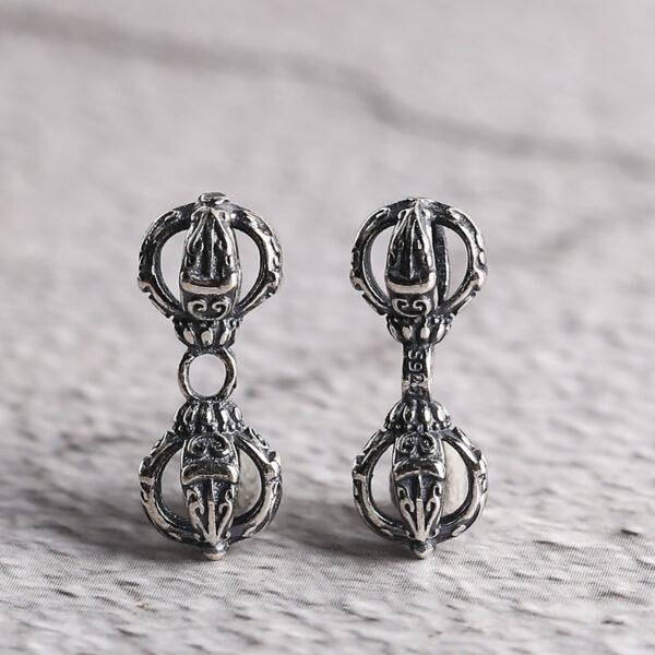 s925 sterling silver vajra shape charm bead, oxidized silver vajra charm