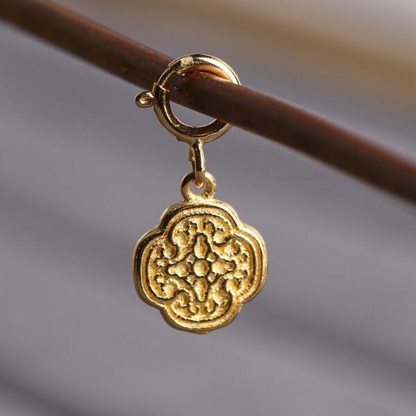 flower shape gild s925 sterling silver charm, ruyi pattern golden bead