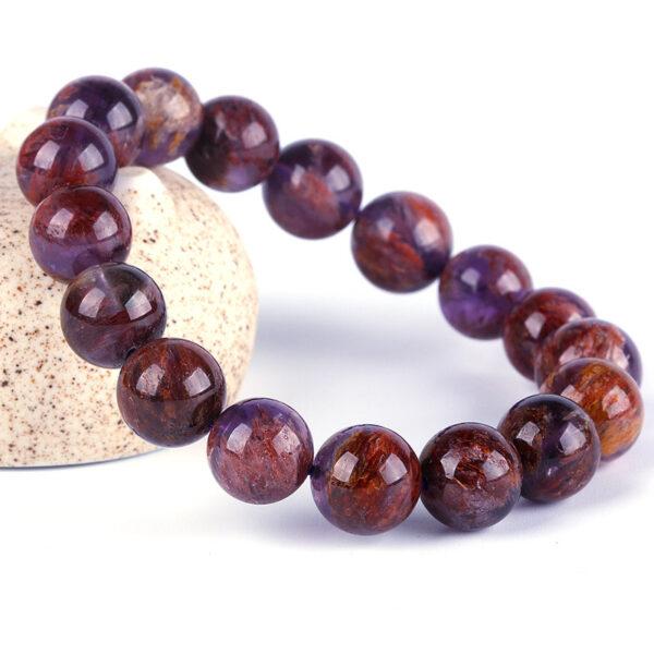 7A genuine natural amethyst rutilated quartz bracelet, 8 - 14mm round shape beaded bracelet - Image 2