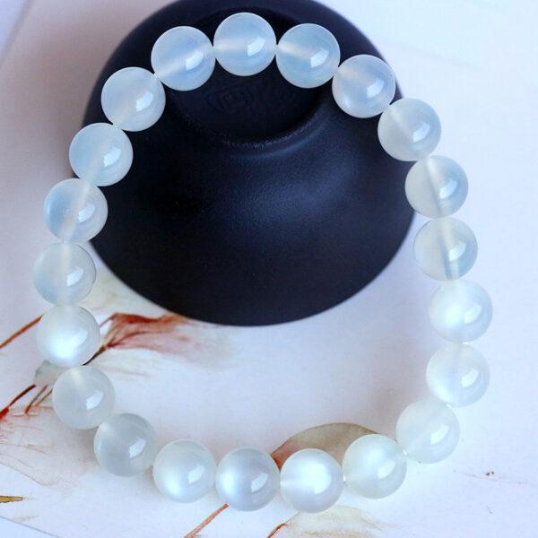 7A white light genuine natural moonstone bracelet, 6 - 12mm round shape beaded bracelet - Image 2