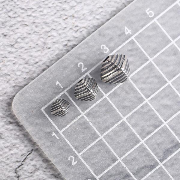 s925 sterling silver line pattern polyhedron bead, oxidized silver bead - Image 2