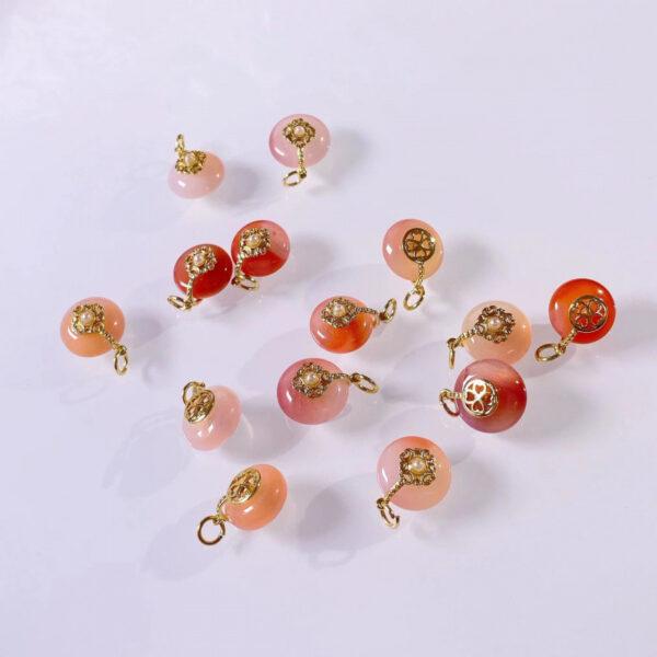 donut shape genuine natural agate charm, flower pattern red and pink agate charm bead - Image 2