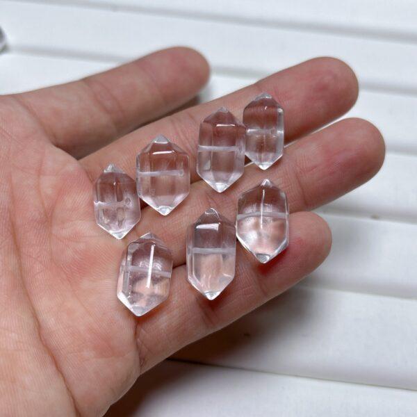genuine natural clear quartz bead, white bead, double pointed bead, prism bead - Image 2