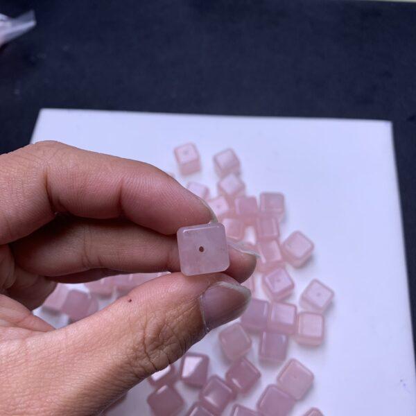 genuine natural rose quartz bead, pink bead, square bead, cube bead - Image 2