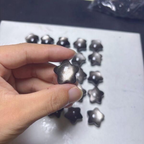 genuine natural silver obsidian bead, black bead, silver bead, fat bead, star bead - Image 2