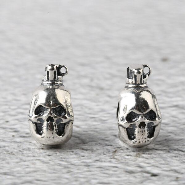 skull bead, skull charm, s925 sterling silver, silver bead, silver charm, oxidized silver bead - Image 2