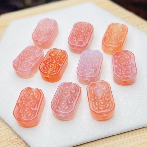 rectangle shape genuine natural agate bead, flower pattern red and pink agate bead - Image 2