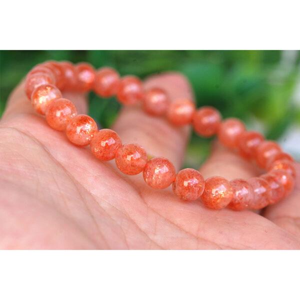5A golden light genuine natural sunstone bracelet, 6 - 12mm round shape beaded bracelet - Image 2
