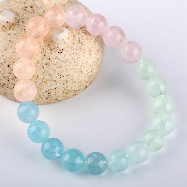 6A multi colors genuine natural morganite bracelet, 7 - 12mm round shape beaded bracelet - Image 2