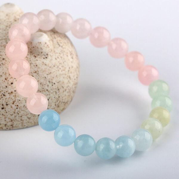 5A multi colors genuine natural morganite bracelet, 7 - 12mm round shape beaded bracelet - Image 2