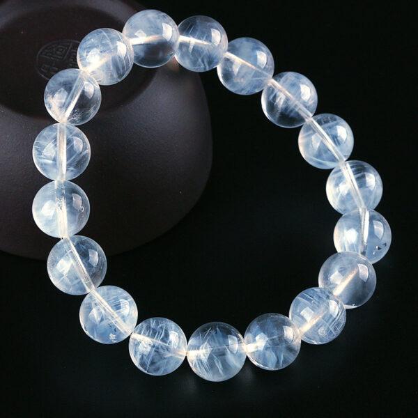 best genuine natural blue needle quartz bracelet, 7 - 10mm round shape beaded bracelet - Image 2