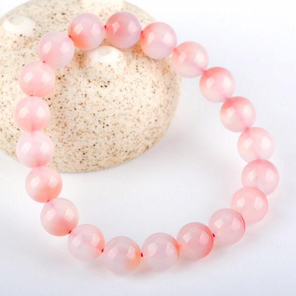 7A natural clear pink agate bracelet, 7 - 12mm round shape beaded bracelet - Image 2