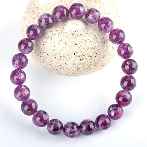 7A genuine natural purple lepidolite bracelet, 7 - 14mm round shape beaded bracelet - Image 2