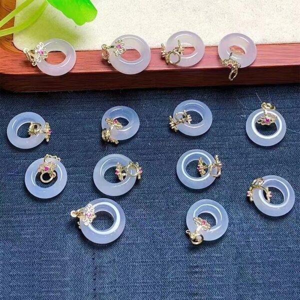 ring shape genuine natural agate charm, flower pattern white agate charm bead - Image 2