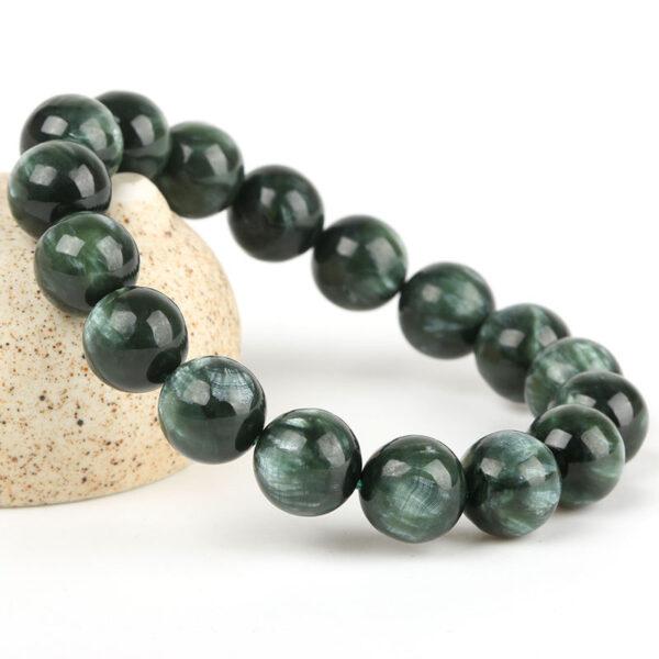 best genuine natural seraphinite bracelet, 8 - 14mm round shape beaded bracelet - Image 2
