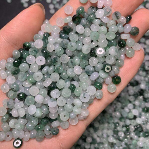 drum shape genuine natural icy mixed green jadeite bead, small jade bead - Image 2