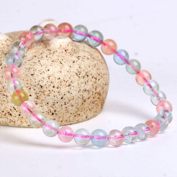 7A genuine natural colorful morganite bracelet, 6 - 12mm round shape beaded bracelet - Image 2