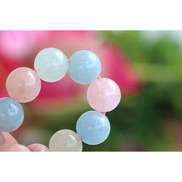 5A genuine natural colorful morganite bracelet, 6 - 12mm round shape beaded bracelet - Image 2