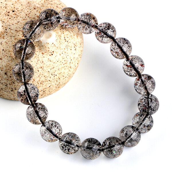 best genuine natural black spots super seven quartz bracelet, 7 - 13mm round shape beaded bracelet - Image 2