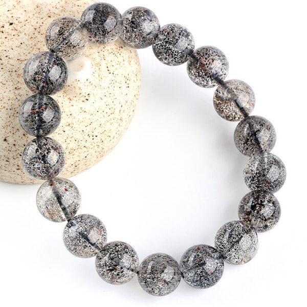 7A genuine natural black spots super seven quartz bracelet, 7 - 13mm round shape beaded bracelet - Image 2