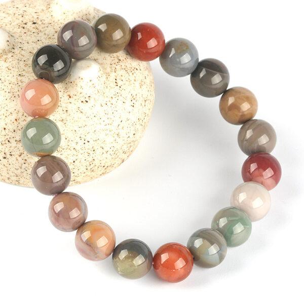 6A genuine natural colorful stripe agate bracelet, 6 - 14mm round shape beaded bracelet - Image 2