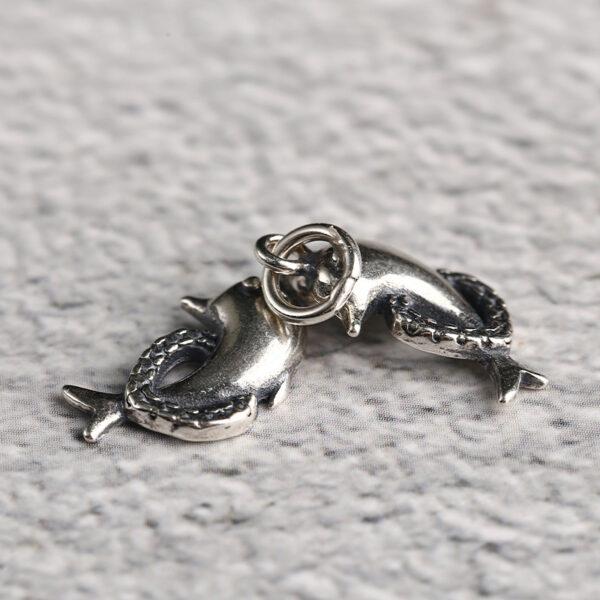 s925 sterling silver love dolphin shape charm bead, oxidized silver dolphin charm - Image 2