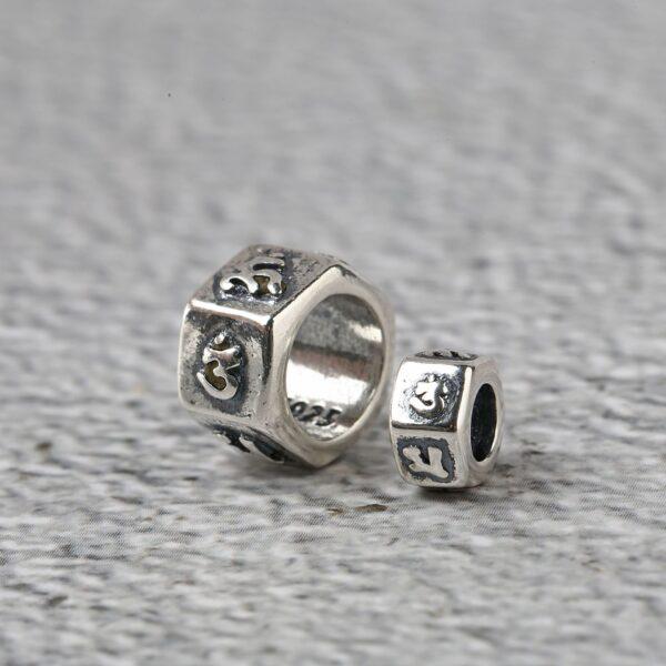 six-sided s925 sterling silver bead, oxidized silver Six-character mantra Buddhist bead, spacer bead - Image 2