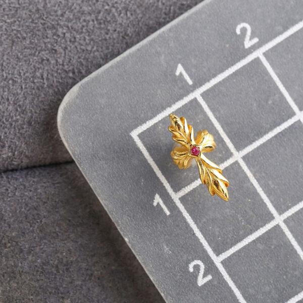 cross flower shape gild s925 sterling silver charm, flower pattern golden bead - Image 2
