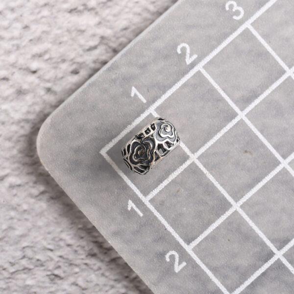drum shape s925 sterling silver bead, oxidized silver hollow flower pattern bead, spacer bead - Image 2