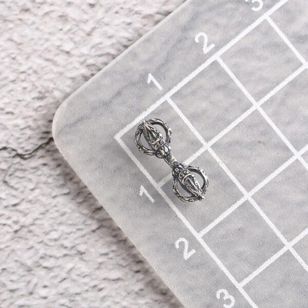 s925 sterling silver vajra shape charm bead, oxidized silver vajra charm - Image 2