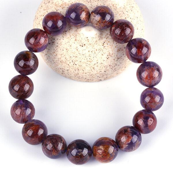 7A genuine natural amethyst rutilated quartz bracelet, 8 - 14mm round shape beaded bracelet - Image 3