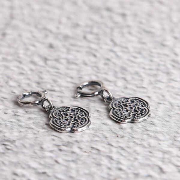 s925 sterling silver cloud pattern charm bead, oxidized silver flower charm - Image 3