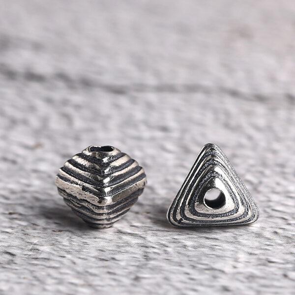 s925 sterling silver line pattern polyhedron bead, oxidized silver bead - Image 3